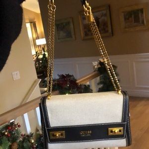 NWT Guess Katey natural/black over shoulder or crossbody bag and dust bag